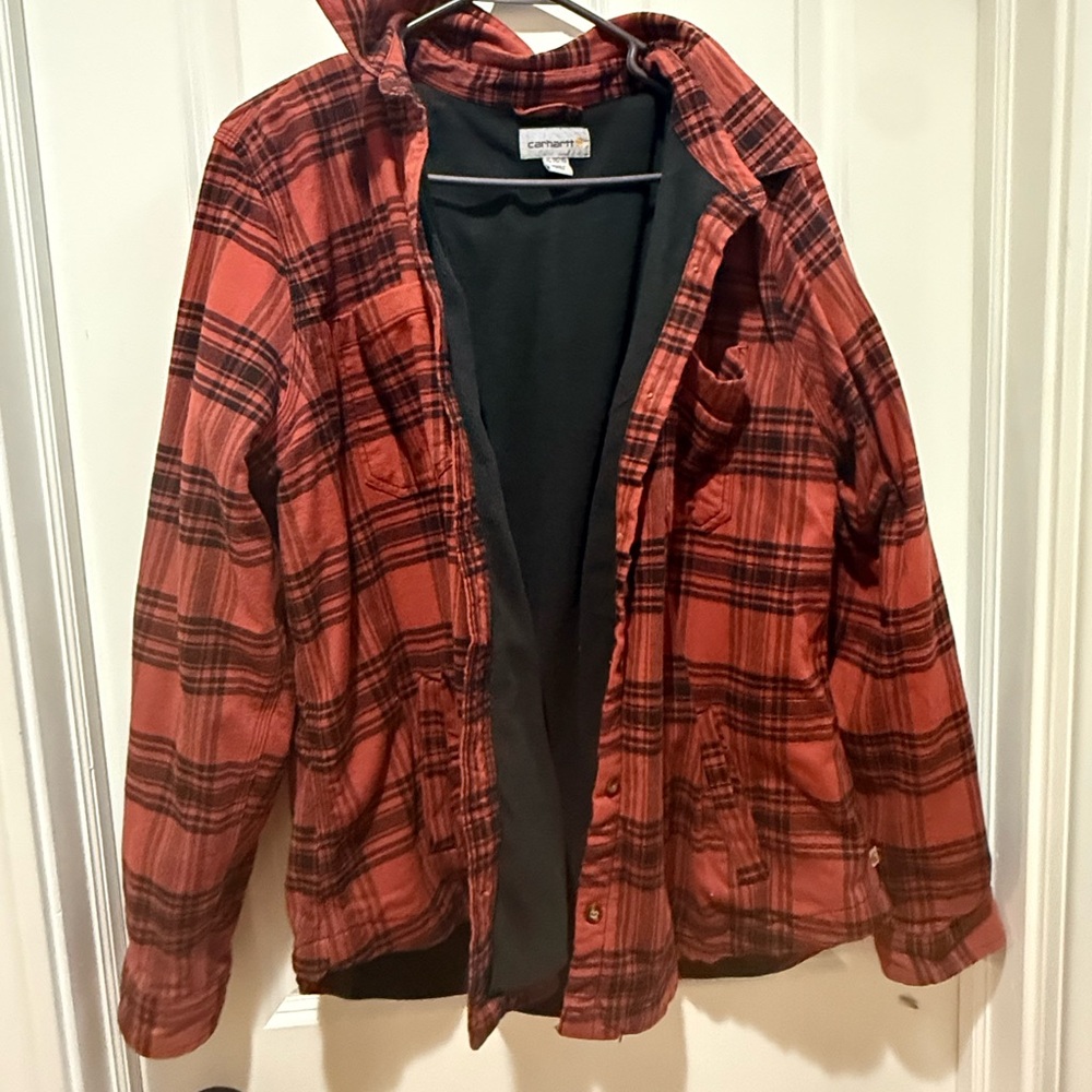 Carhartt Red and Black Plaid Hooded Jacket